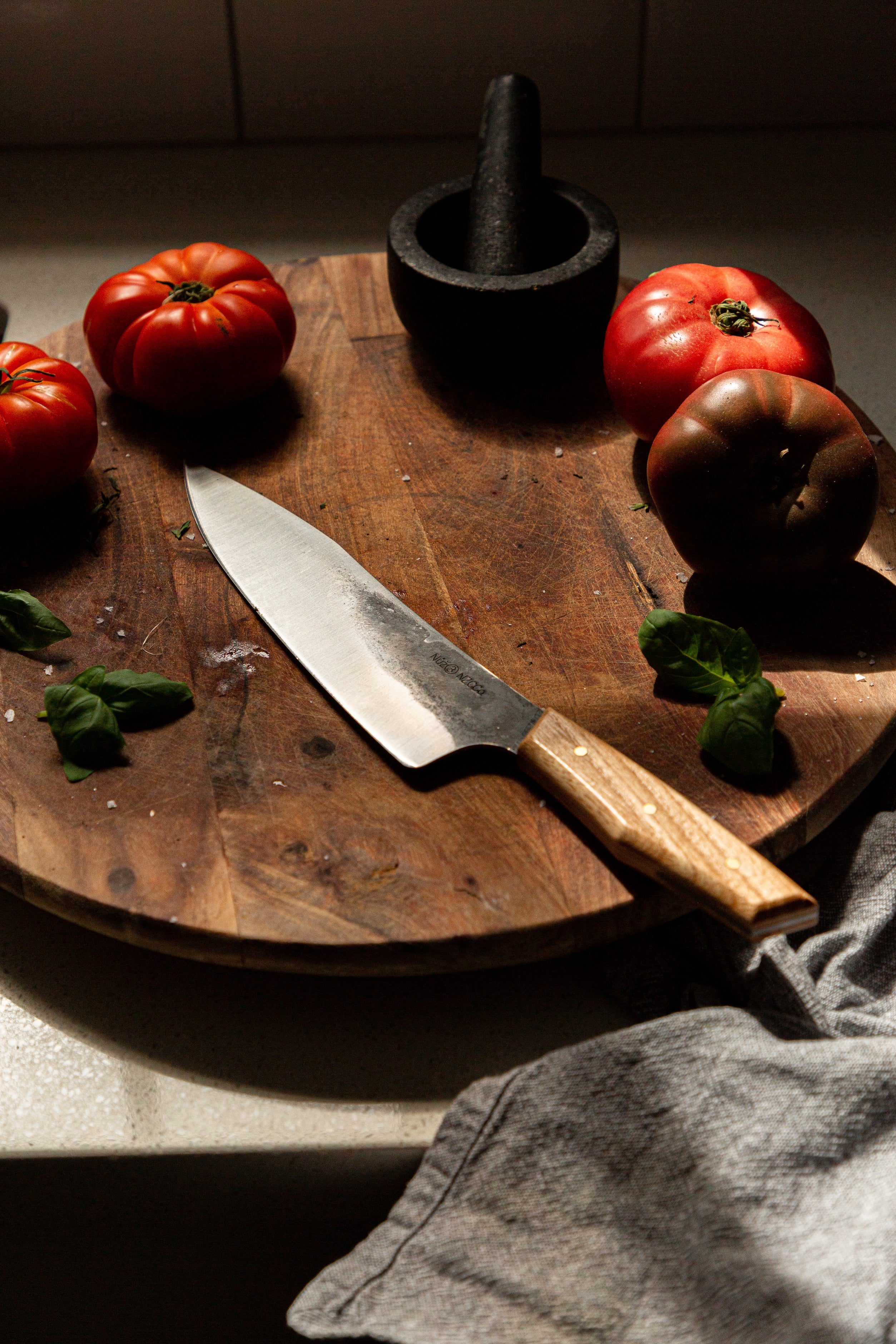 Knife on chopping board
